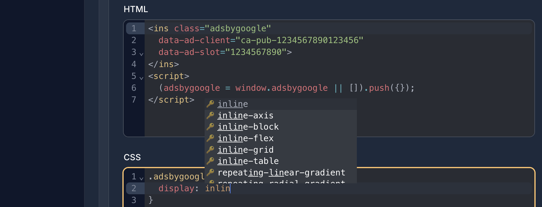 Eingabefeld für Custom CSS zur individuellen Gestaltung des Werbe-Containers