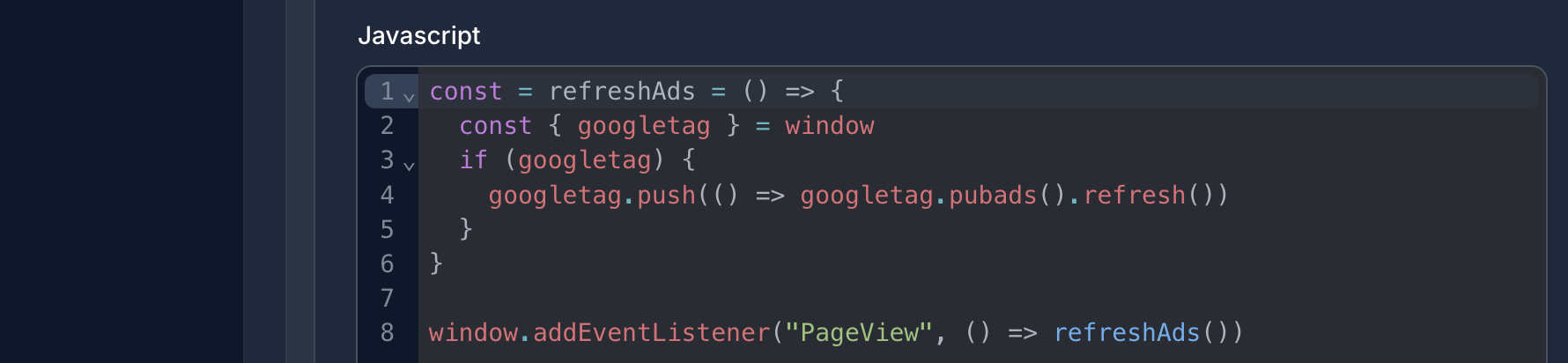 Eingabefeld für Custom JavaScript