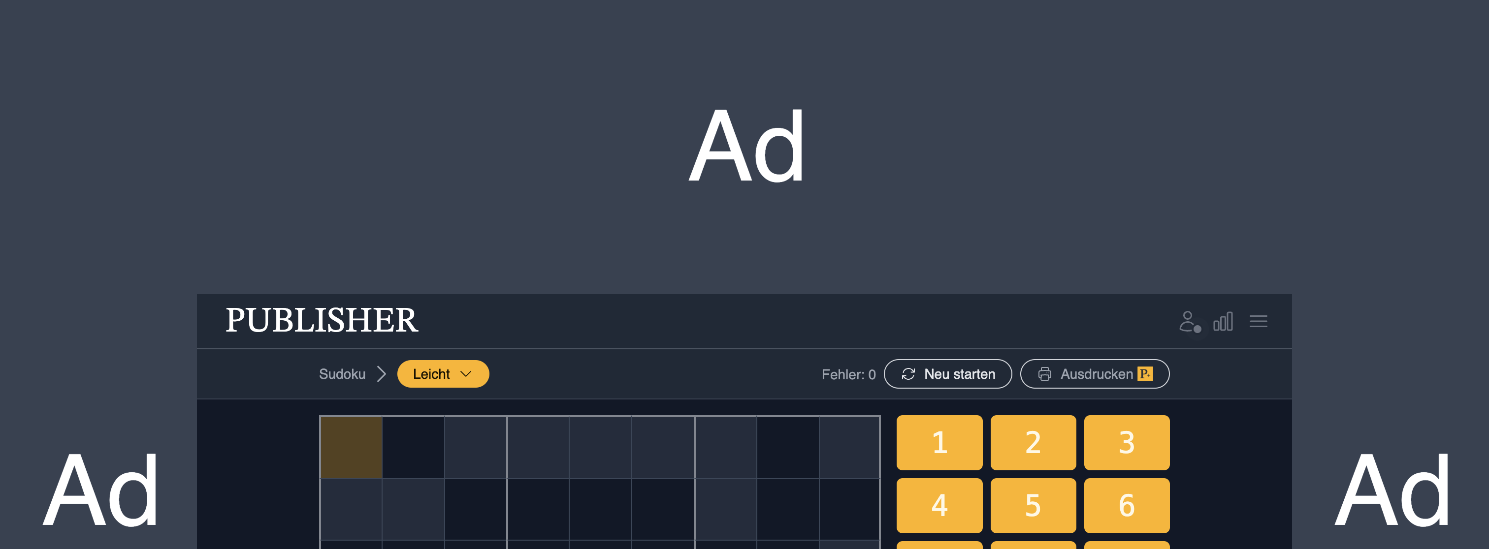 Positionen der Werbeslots im oberen Bereich: Header, linke und rechte Sidebar