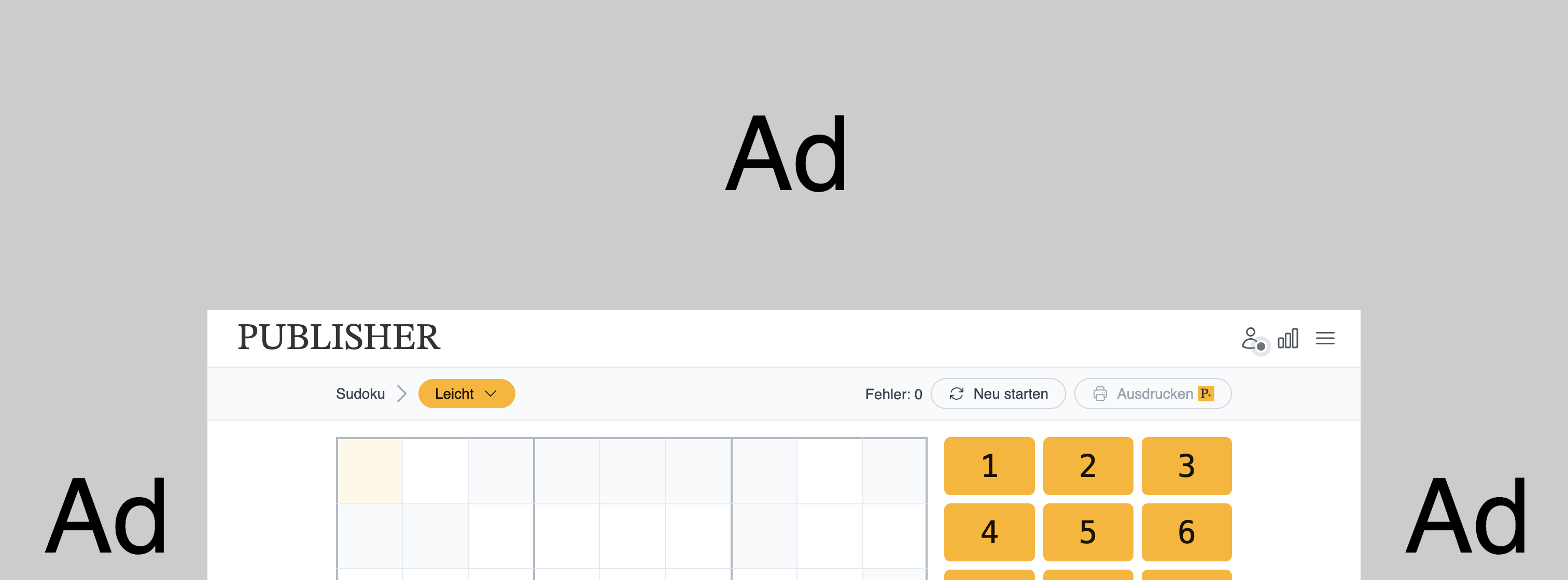 Positionen der Werbeslots im oberen Bereich: Header, linke und rechte Sidebar