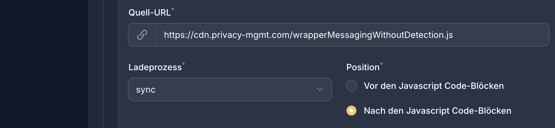 Externes Script für die Sourcepoint Messaging-Bibliothek mit async-Lademethode