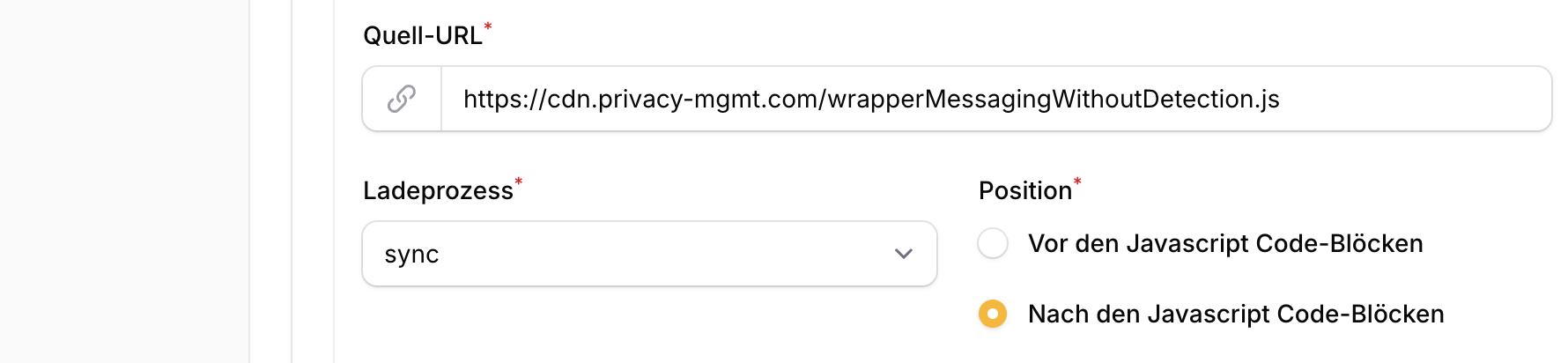 Externes Script für die Sourcepoint Messaging-Bibliothek mit async-Lademethode