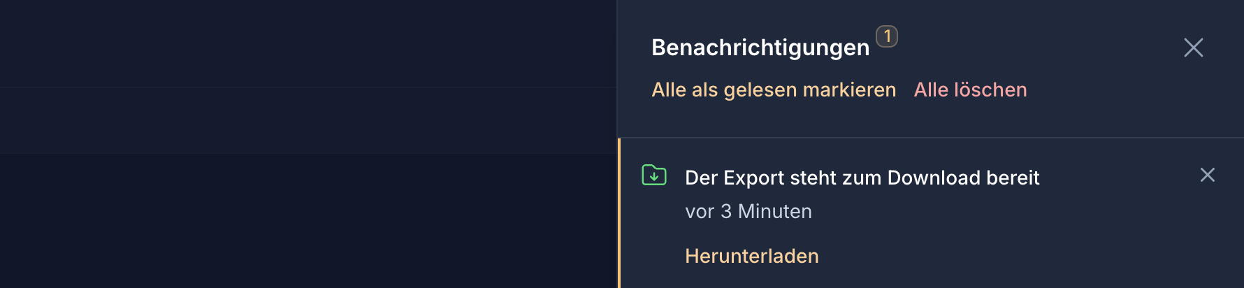 Benachrichtigung mit Download-Link, sobald der Export bereitsteht