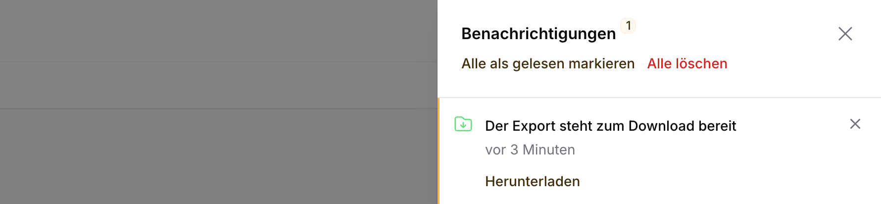 Benachrichtigung mit Download-Link, sobald der Export bereitsteht