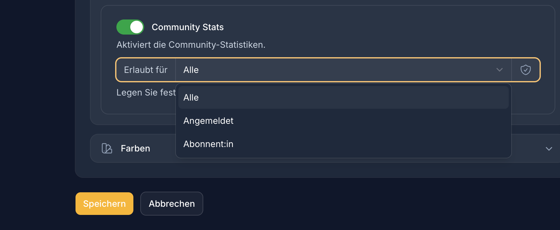 Zugriffsteuerung: Funktionen und Seiten können nach Zugangsstufe eingeschränkt werden