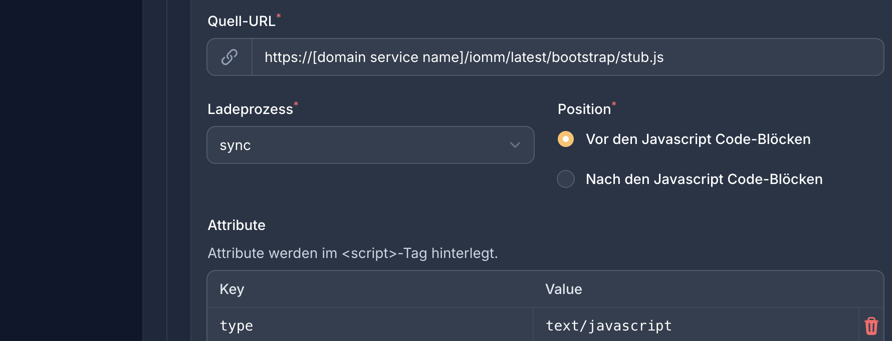 Externes Script für die IVW stub.js mit synchroner Lademethode, positioniert vor dem Inline-Script