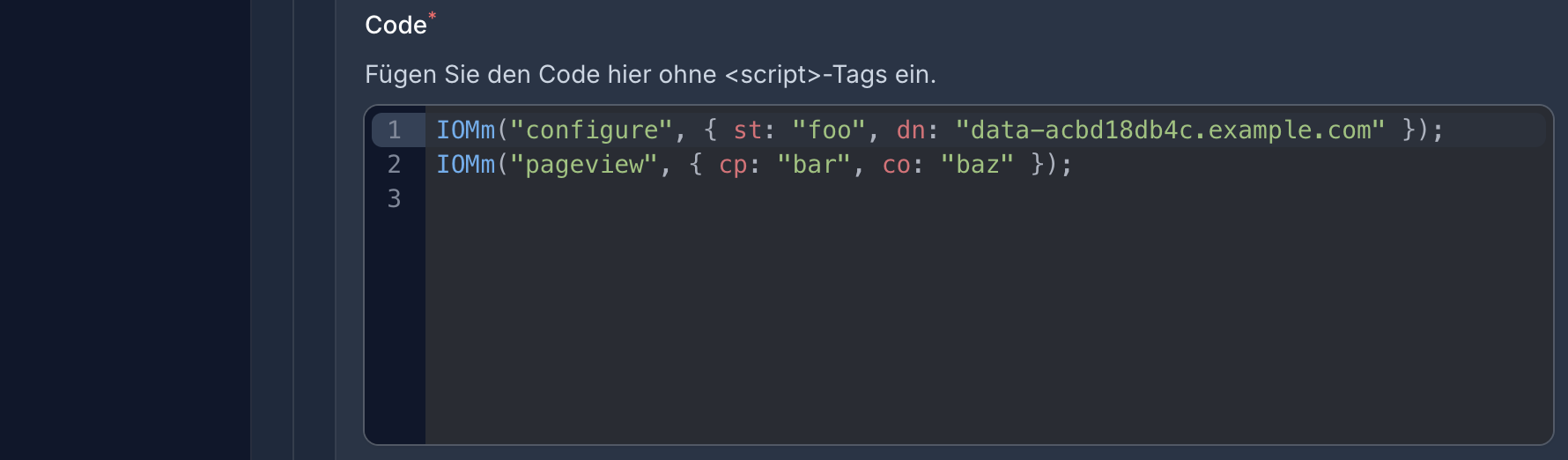 Inline-Script mit IVW-Konfiguration und Pageview-Event