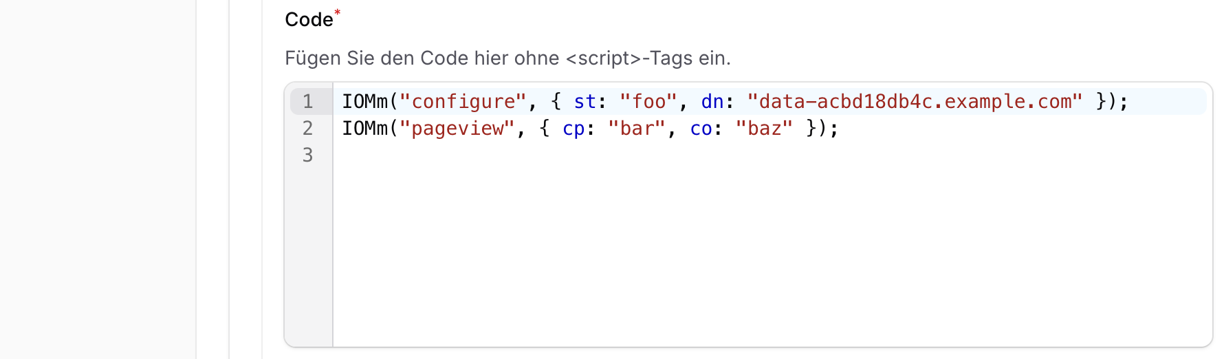 Inline-Script mit IVW-Konfiguration und Pageview-Event
