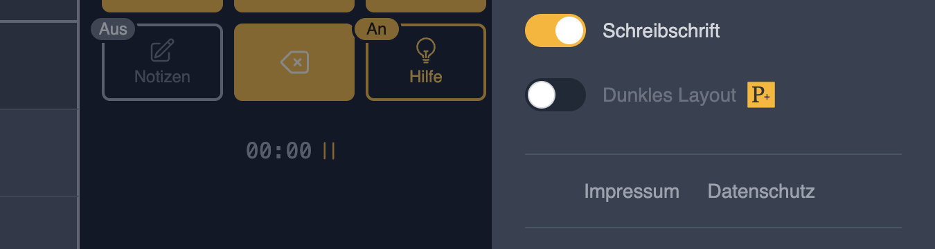 Darstellung der Links zu Impressum und Datenschutz im Menü der Publikation