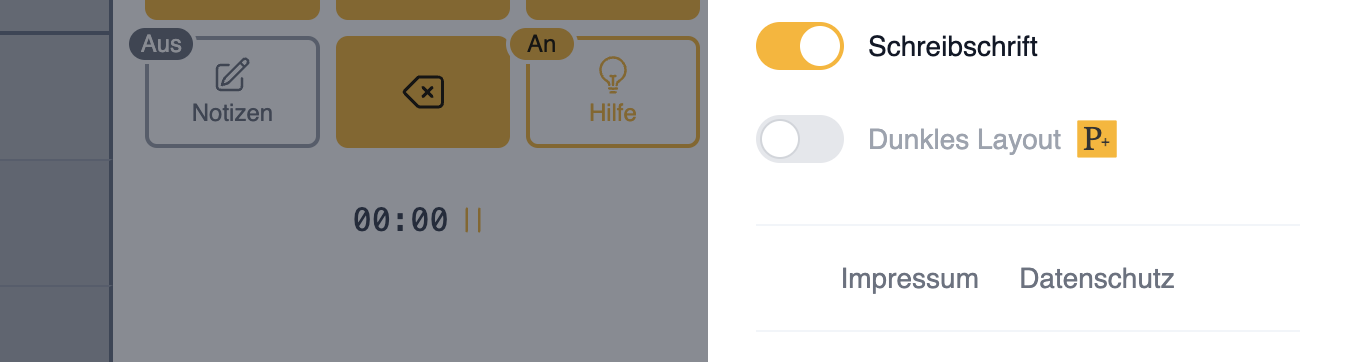 Darstellung der Links zu Impressum und Datenschutz im Menü der Publikation
