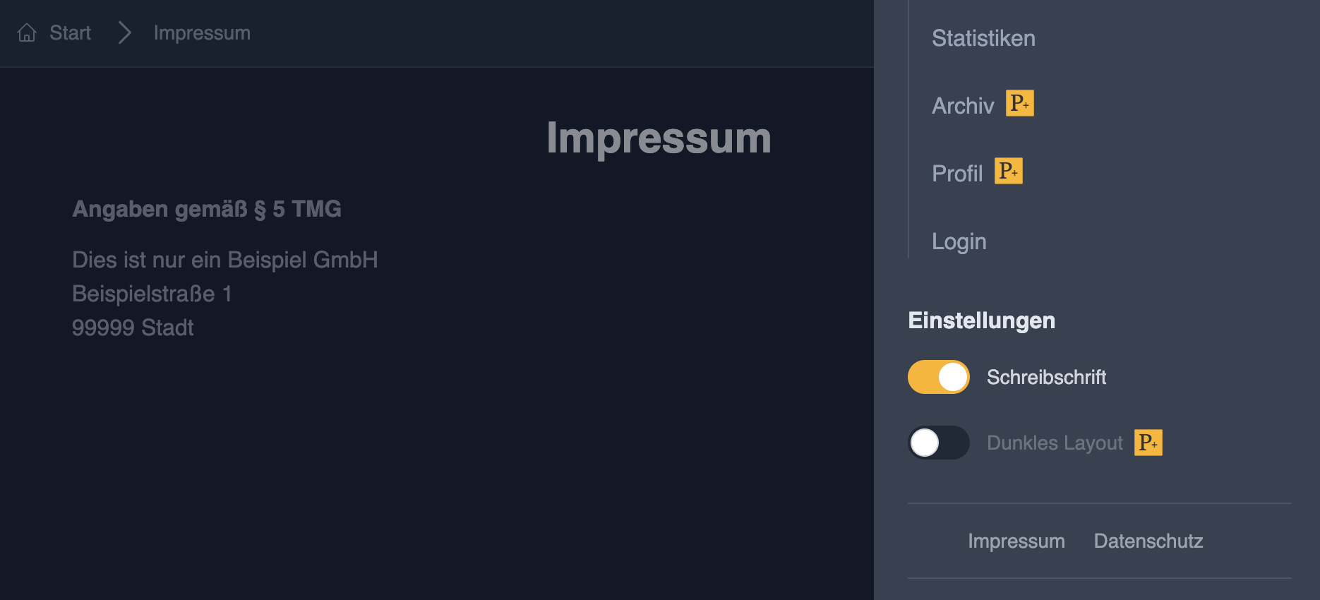 Impressum-Seite in der Publikation mit Inhalten aus dem Rich-Text-Editor