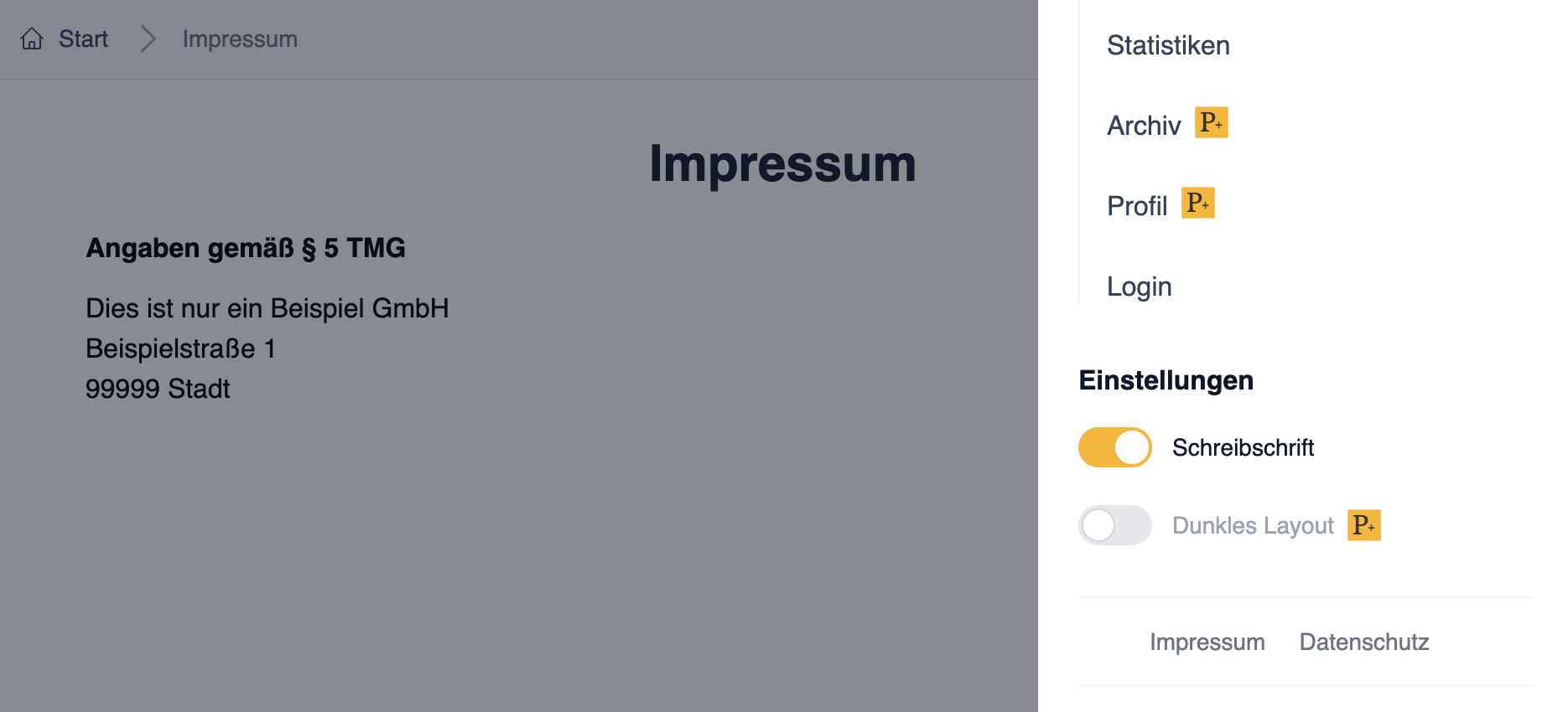 Impressum-Seite in der Publikation mit Inhalten aus dem Rich-Text-Editor