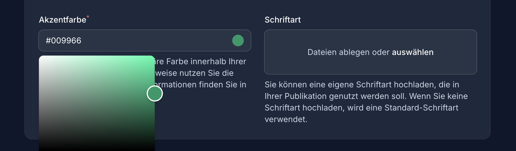 Farbwähler für die Akzentfarbe, die in Spielelementen der Publikation verwendet wird