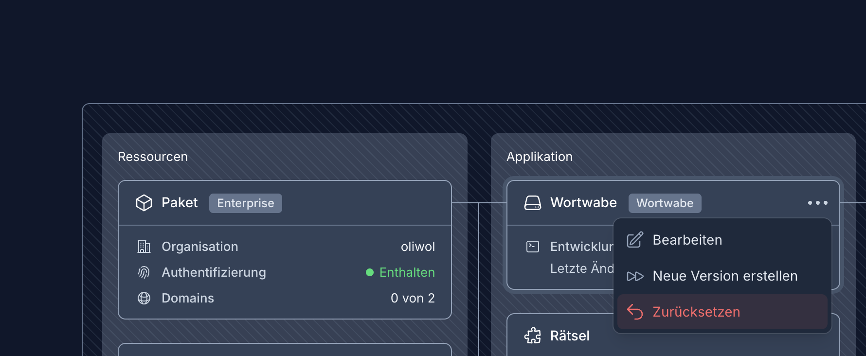 Rollback-Dialog zum schrittweisen Zurücksetzen einer Publikation