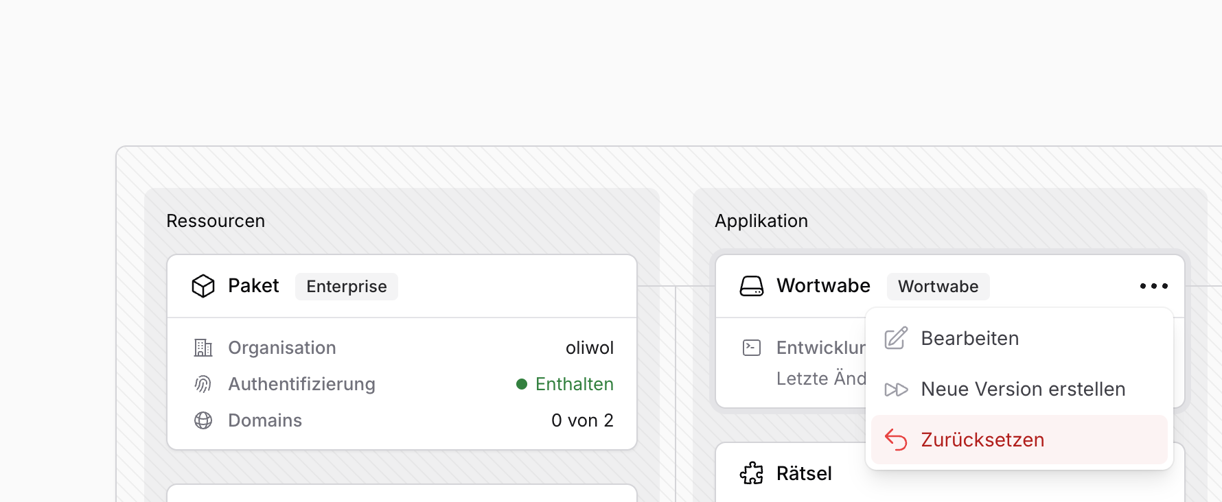 Rollback-Dialog zum schrittweisen Zurücksetzen einer Publikation