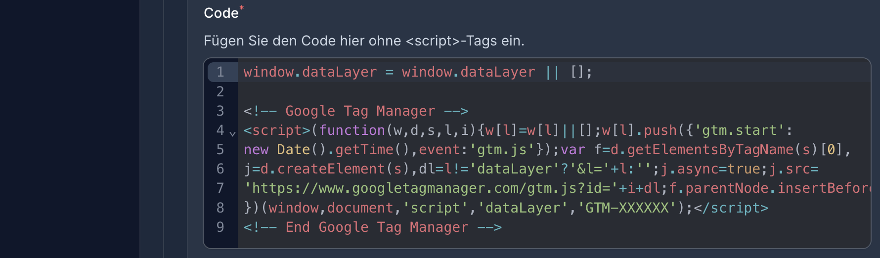 Separater Inline-Script-Block für die dataLayer-Initialisierung vor dem Tag Manager