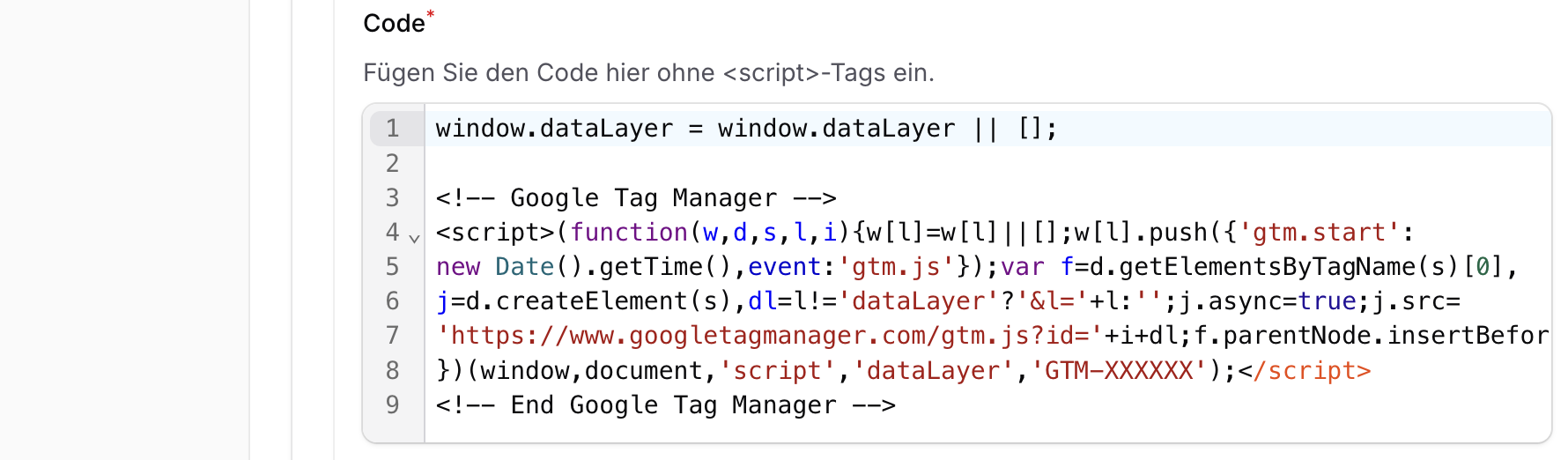 Separater Inline-Script-Block für die dataLayer-Initialisierung vor dem Tag Manager