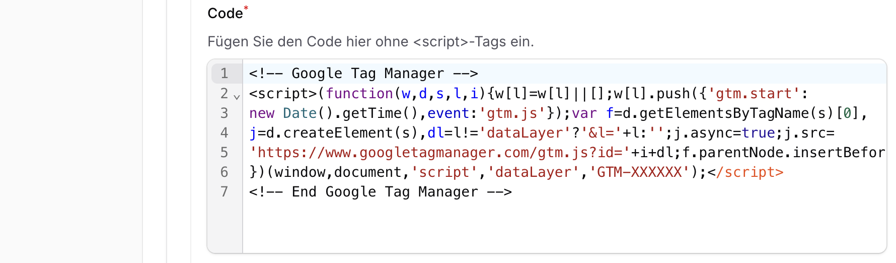 Inline-Script mit dem Google Tag Manager Code-Snippet