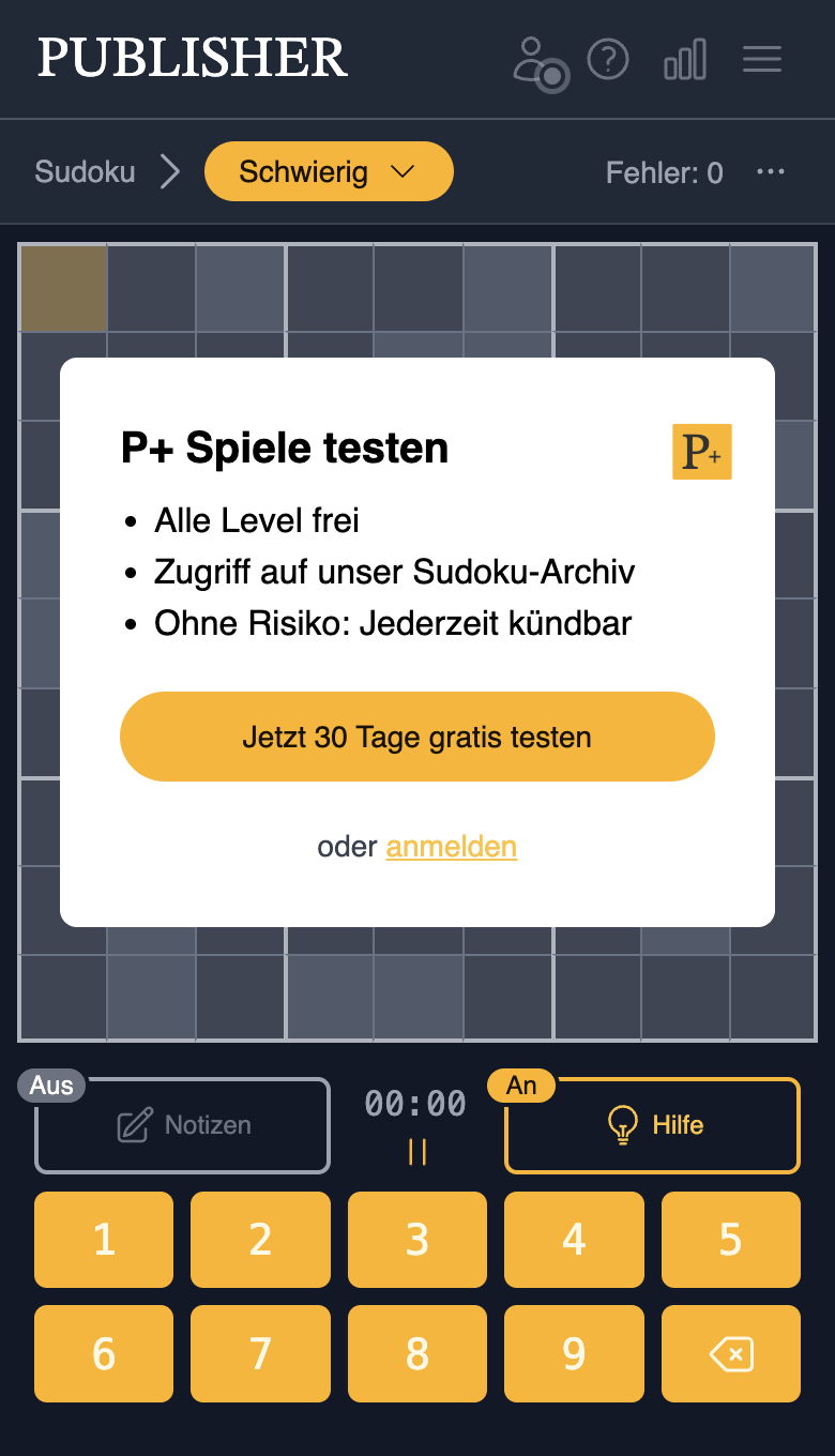 Sudoku mit Paywall