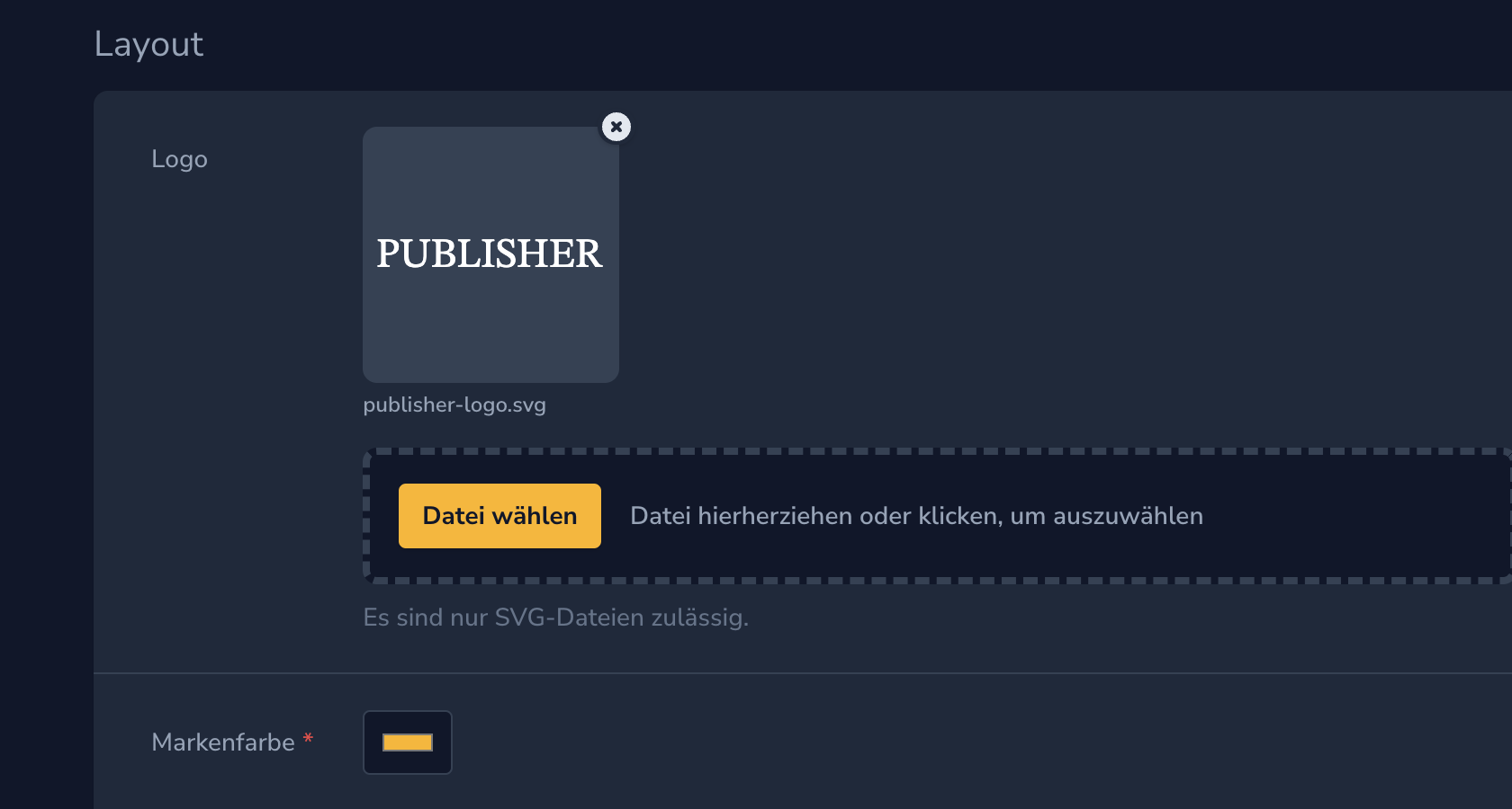 Bearbeitungsmaske für das Layout eines Rätsels